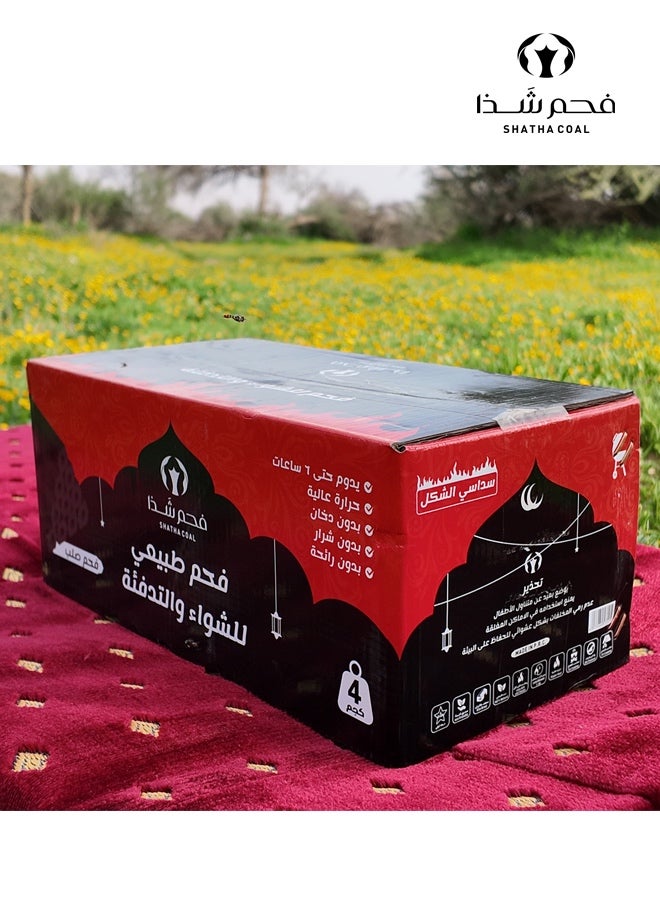 SHATHA COAL Hexagonal Charcoal Briquettes 4KG Box for BBQ, Grill & Bakhoor | Long-Lasting Smokeless Natural Coal | Perfect for Ramadan Gatherings & Iftar - Image 3